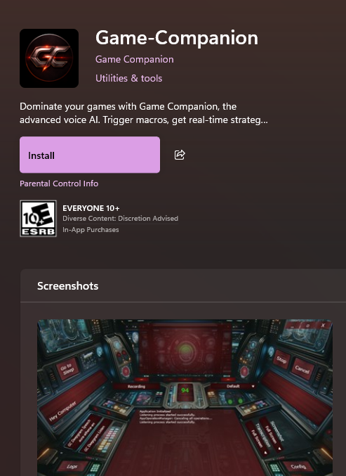 Microsoft Store install screen